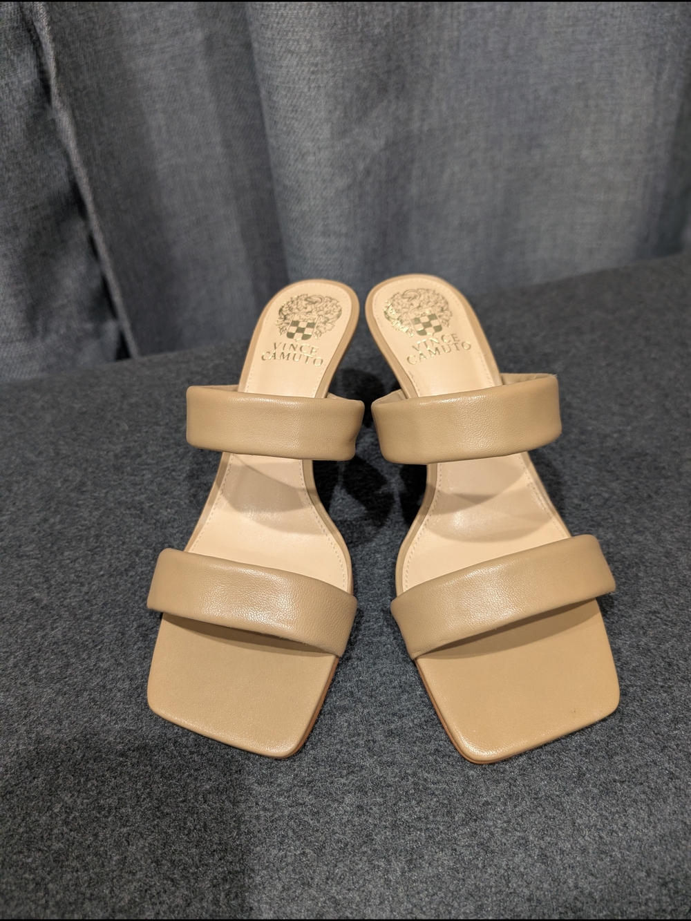 Vince Camuto Tan Double-Strap Slide Sandals